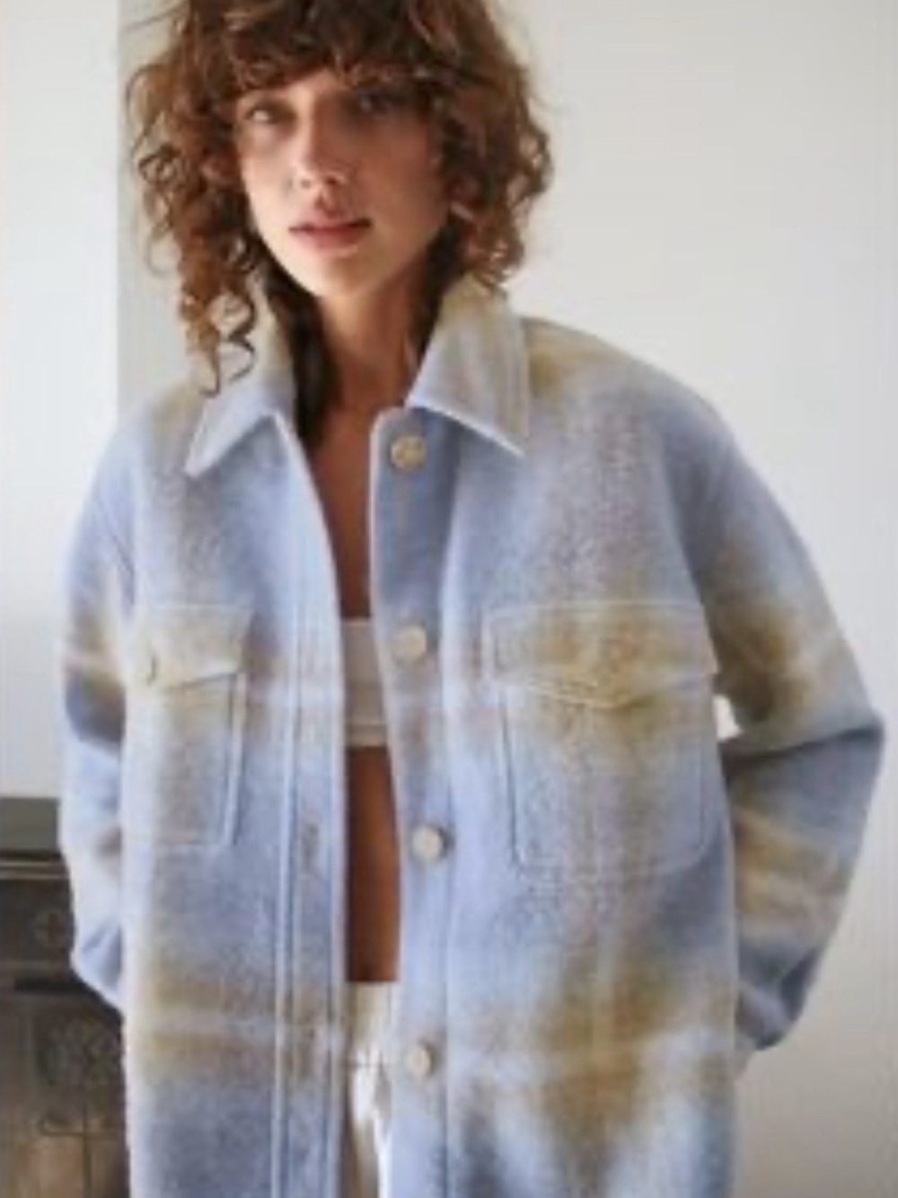 Aritzia Wilfred Free Ganna Wool /Alpaca Shirt Jacket - Chime Check Plaid - Sz M